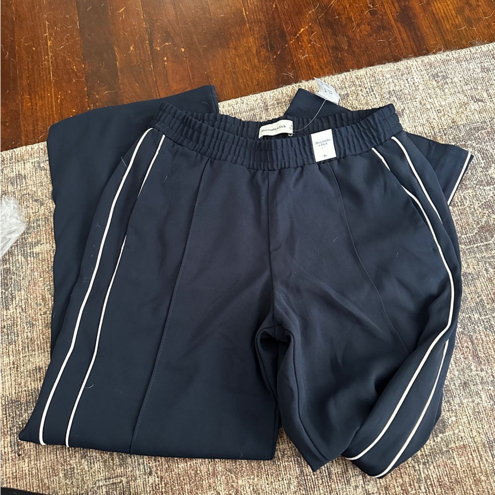 Abercrombie and Fitch Navy Track Pants with White Stripes